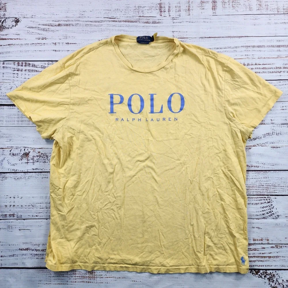 Polo Ralph Lauren Big Logo Spellout T-Shirt Men's XXL Yellow Classic Fit Pony